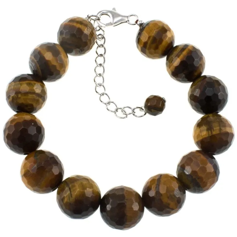 Ladies Round Tiger Eye Natural Stone Beads Sterling Silver Bracelet | Bracelet for inner strength and authenticity