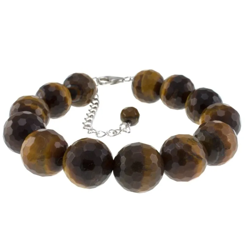 Ladies Round Tiger Eye Natural Stone Beads Sterling Silver Bracelet | Bracelet for inner strength and authenticity