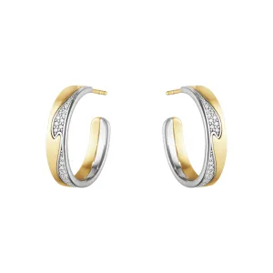 Large Fusion 18K Gold & White Gold Earrings w. Diamonds 0.21 ct