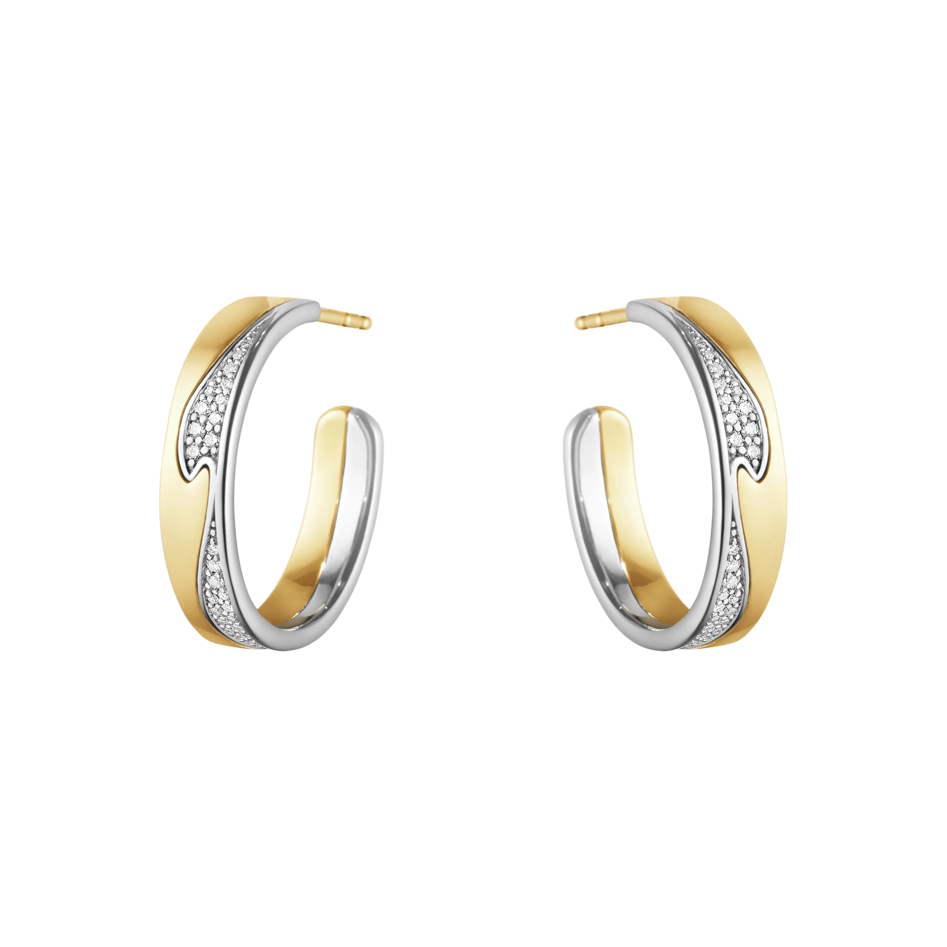 Large Fusion 18K Gold & White Gold Earrings w. Diamonds 0.21 ct