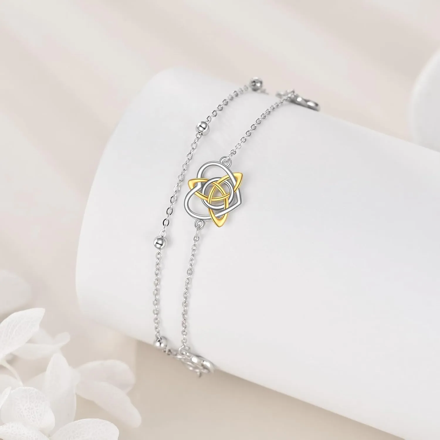 Layered Sterling Silver Bracelets Celtic Knots/Evil Eye/Butterfly/Heart/Stethoscope/Hamsa Hand of Fatima Charm Link Chain Layered Bracelet Jewelry Gifts for Women