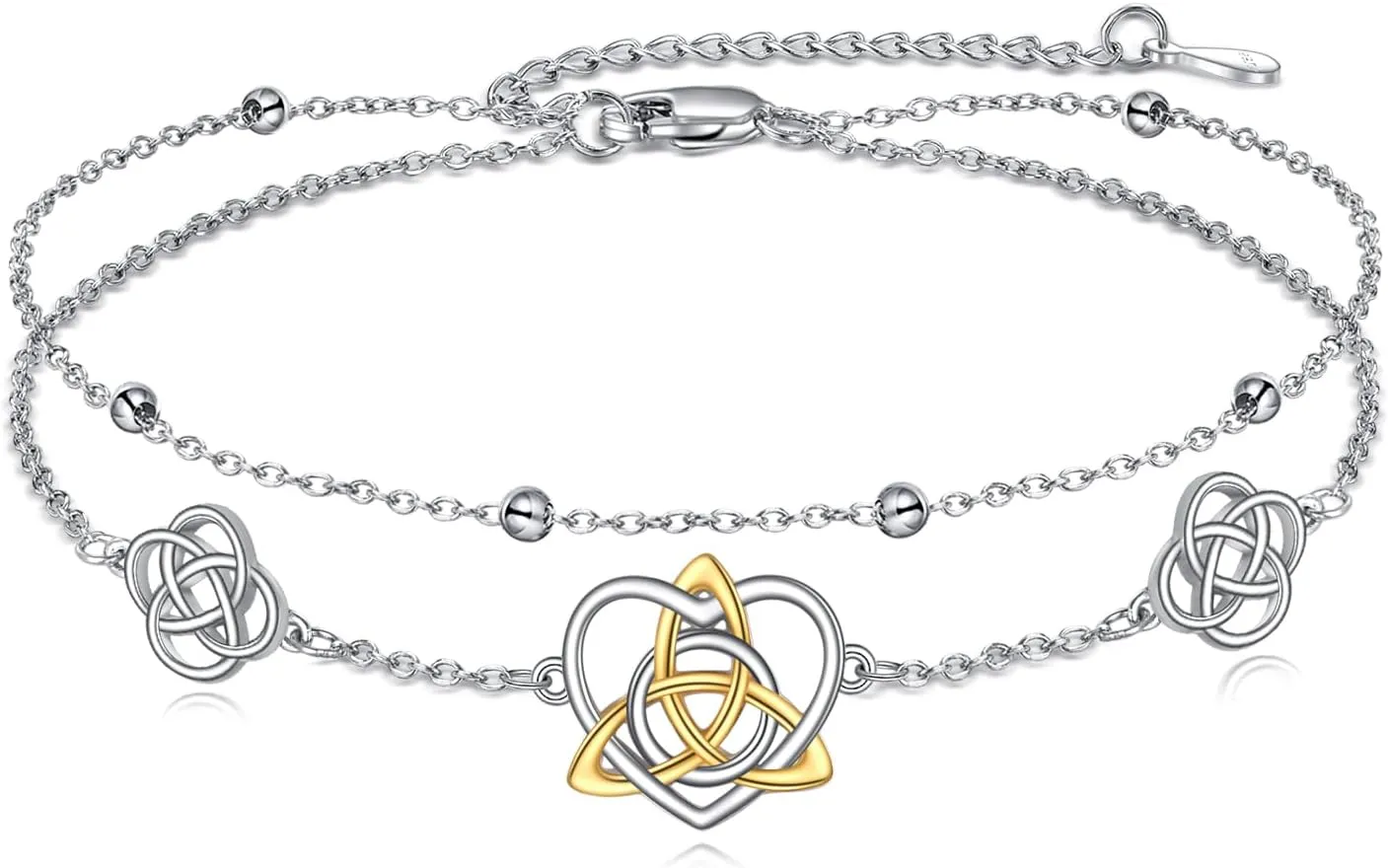 Layered Sterling Silver Bracelets Celtic Knots/Evil Eye/Butterfly/Heart/Stethoscope/Hamsa Hand of Fatima Charm Link Chain Layered Bracelet Jewelry Gifts for Women