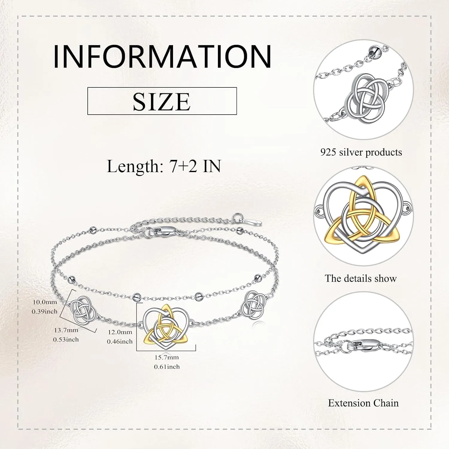 Layered Sterling Silver Bracelets Celtic Knots/Evil Eye/Butterfly/Heart/Stethoscope/Hamsa Hand of Fatima Charm Link Chain Layered Bracelet Jewelry Gifts for Women