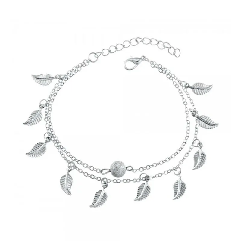 Leaf Anklets Women Double Foot Chain Ankle Bracelets