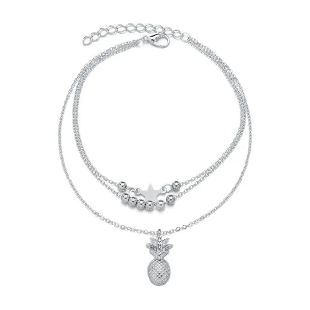 Leaf Anklets Women Double Foot Chain Ankle Bracelets
