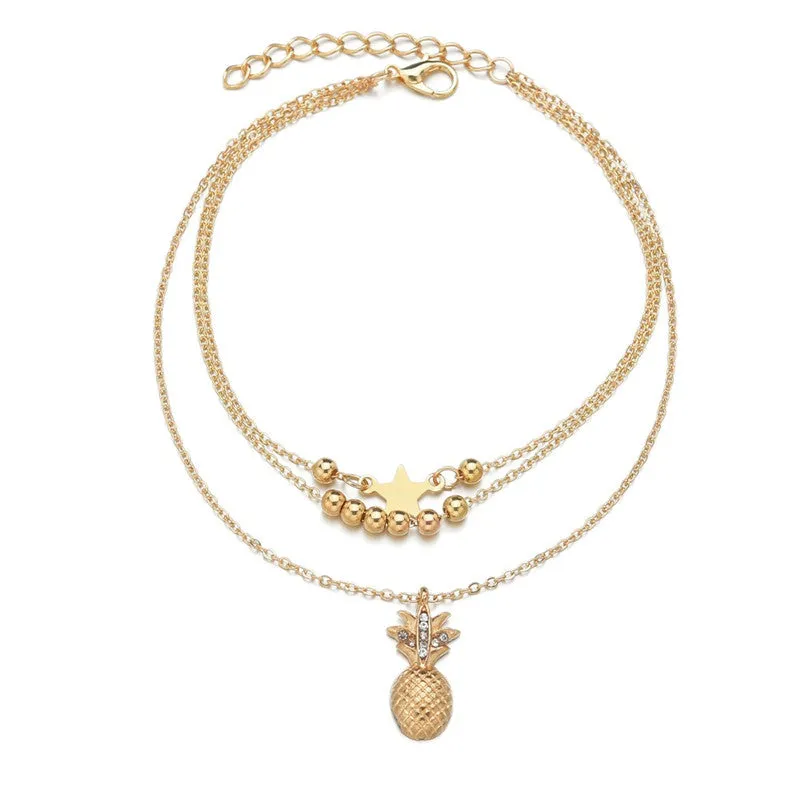 Leaf Anklets Women Double Foot Chain Ankle Bracelets