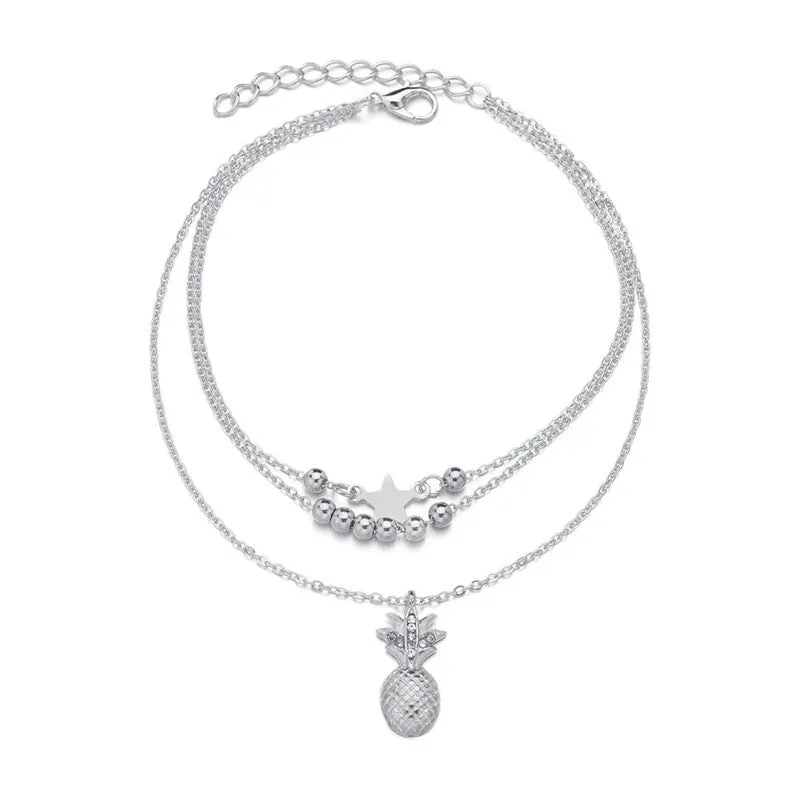 Leaf Anklets Women Double Foot Chain Ankle Bracelets