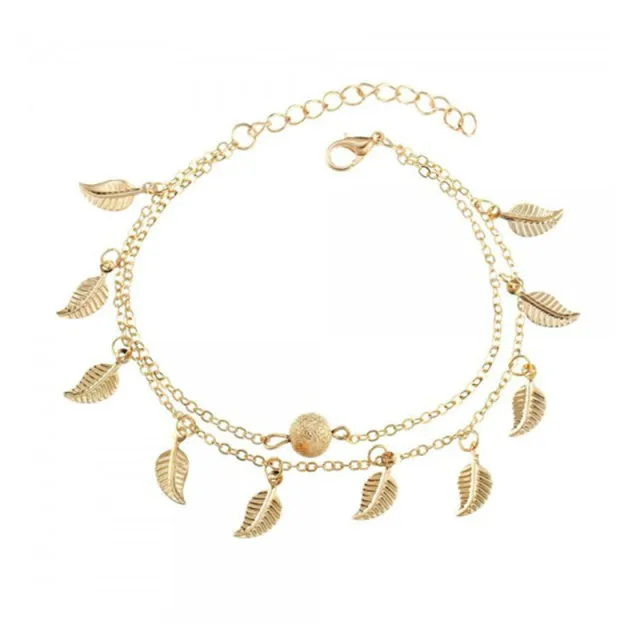 Leaf Anklets Women Double Foot Chain Ankle Bracelets