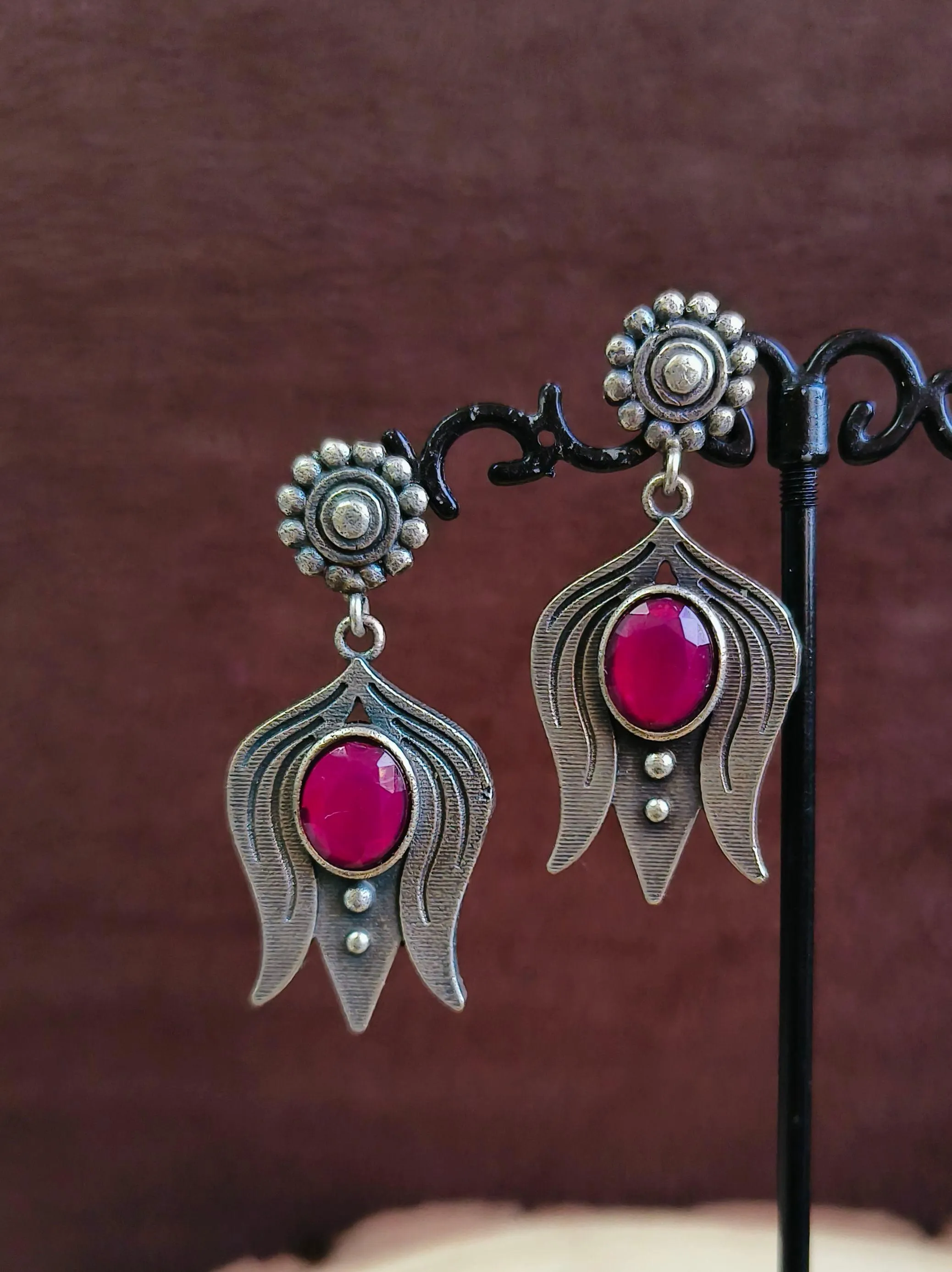 Lotus Oxidised Dangler Earrings | Sarichka