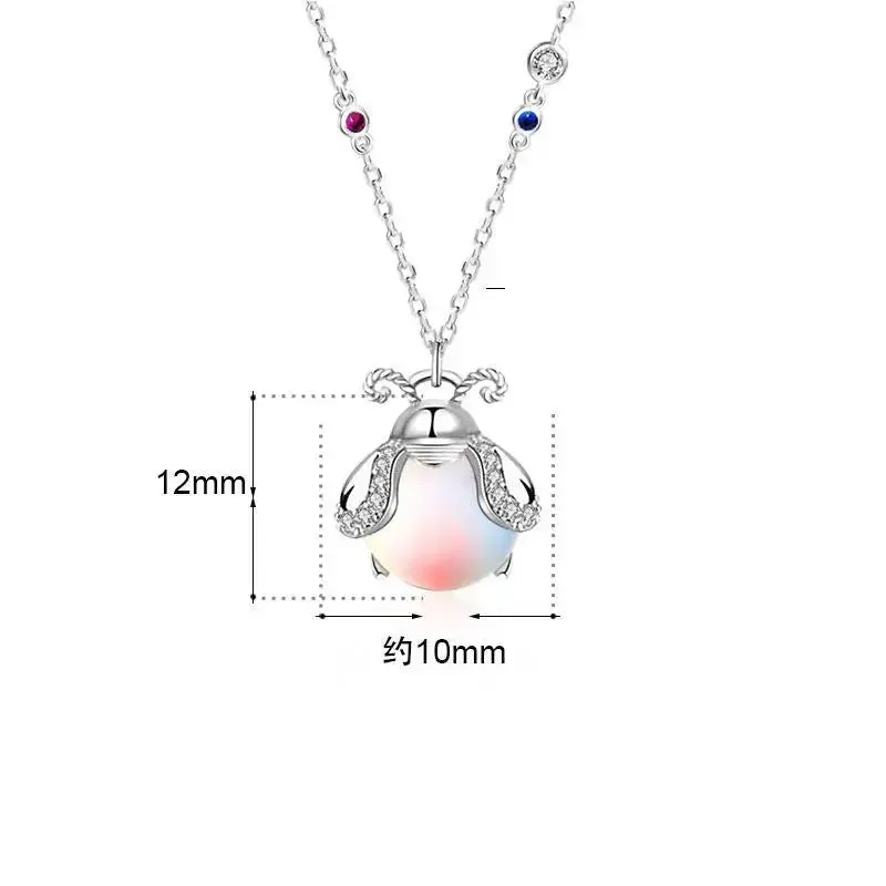 LOVCIA Cute Natural Moonstone Glowworm CZ 925 Sterling Silver Necklace