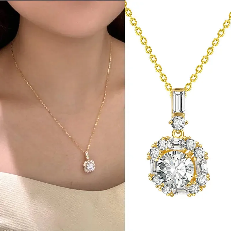 LOVCIA Geometric Round Zircon Minimalistic Clavicle Chain 925 Sterling Silver Necklace for Women