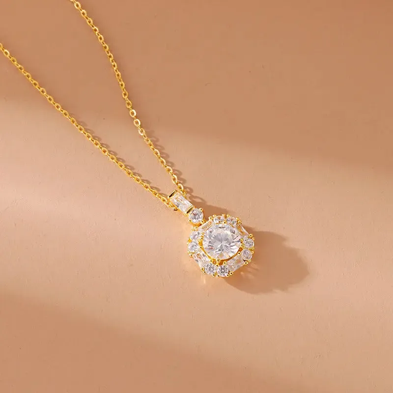 LOVCIA Geometric Round Zircon Minimalistic Clavicle Chain 925 Sterling Silver Necklace for Women