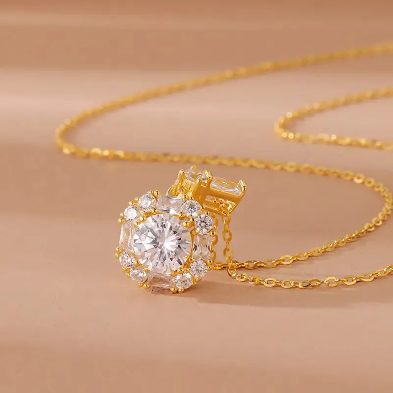LOVCIA Geometric Round Zircon Minimalistic Clavicle Chain 925 Sterling Silver Necklace for Women