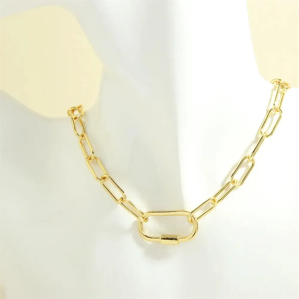 LOVCIA Retro Screw Buckle Oval Pendant Necklace for Women