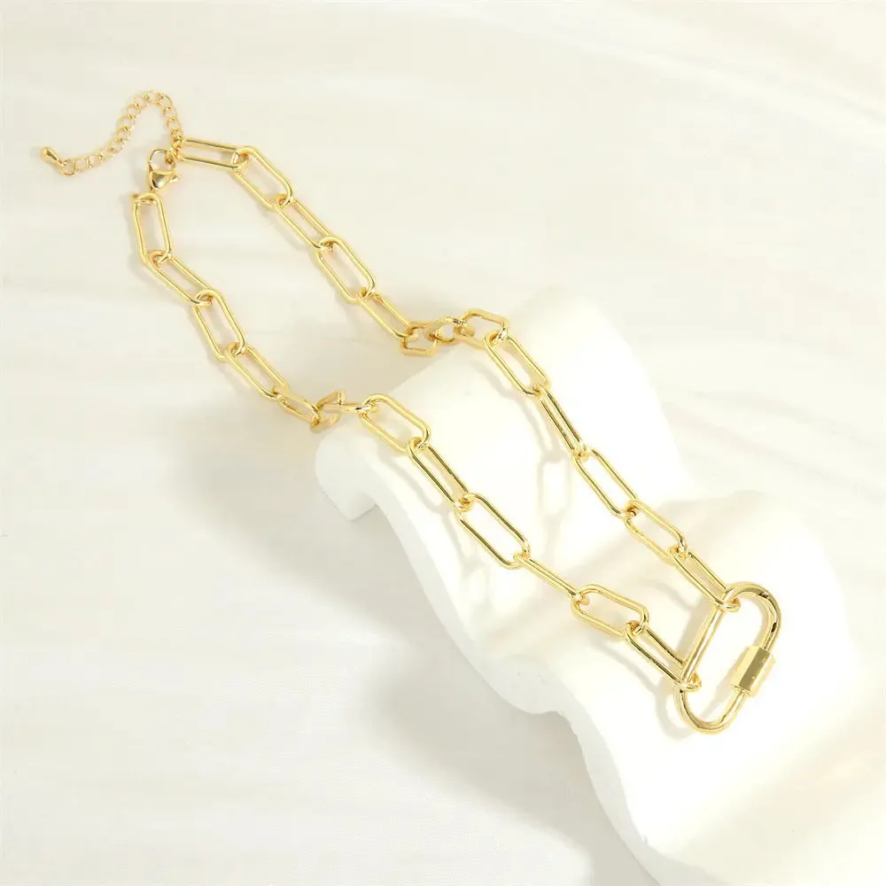 LOVCIA Retro Screw Buckle Oval Pendant Necklace for Women