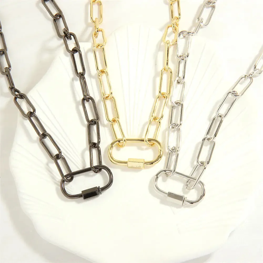 LOVCIA Retro Screw Buckle Oval Pendant Necklace for Women