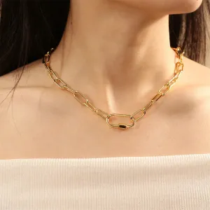 LOVCIA Retro Screw Buckle Oval Pendant Necklace for Women