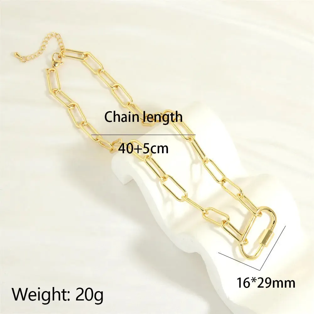 LOVCIA Retro Screw Buckle Oval Pendant Necklace for Women