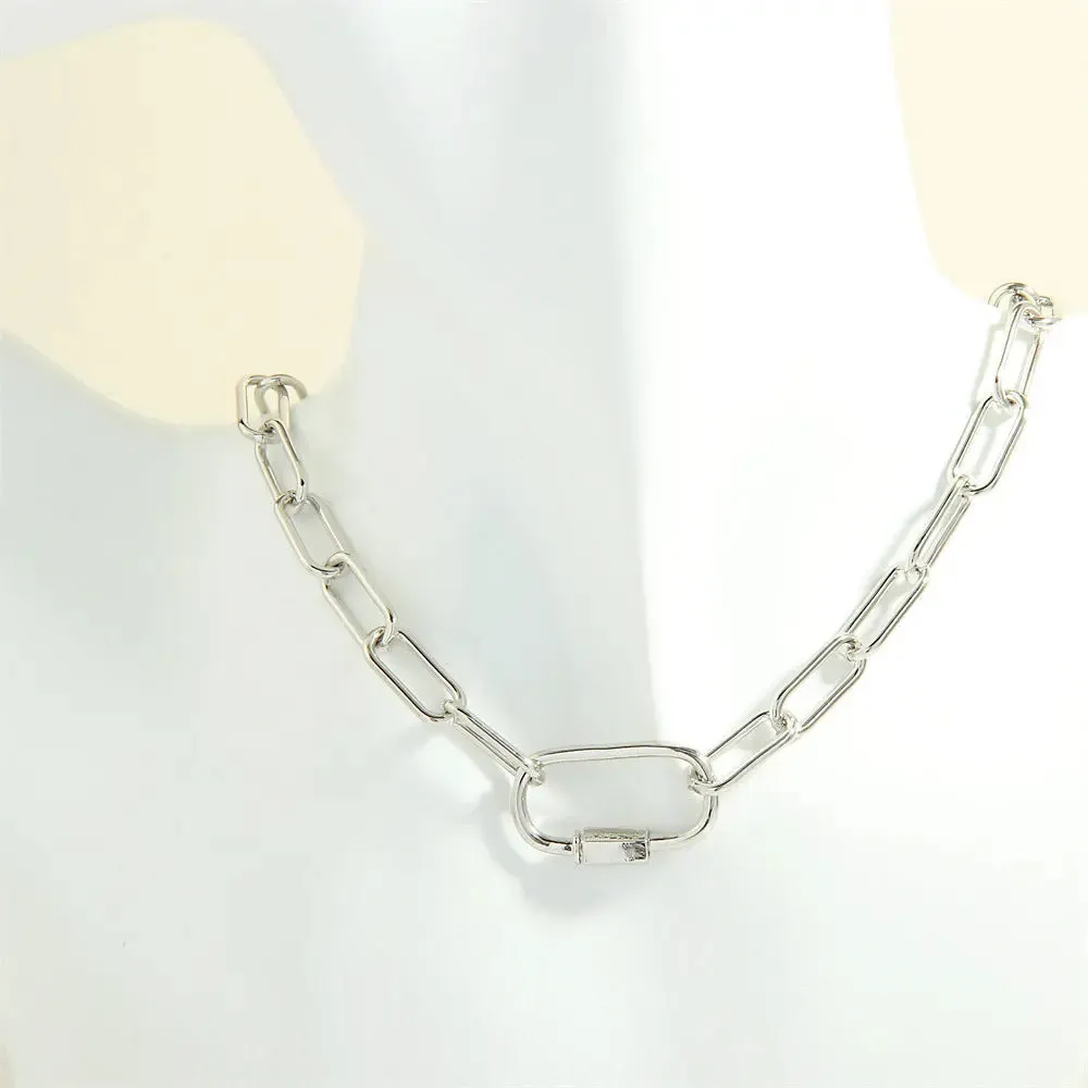 LOVCIA Retro Screw Buckle Oval Pendant Necklace for Women