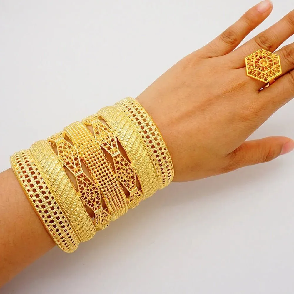 Luxury Female Big Gold Color Bangles: Elegant Bracelets for Weddings and Special Occasions