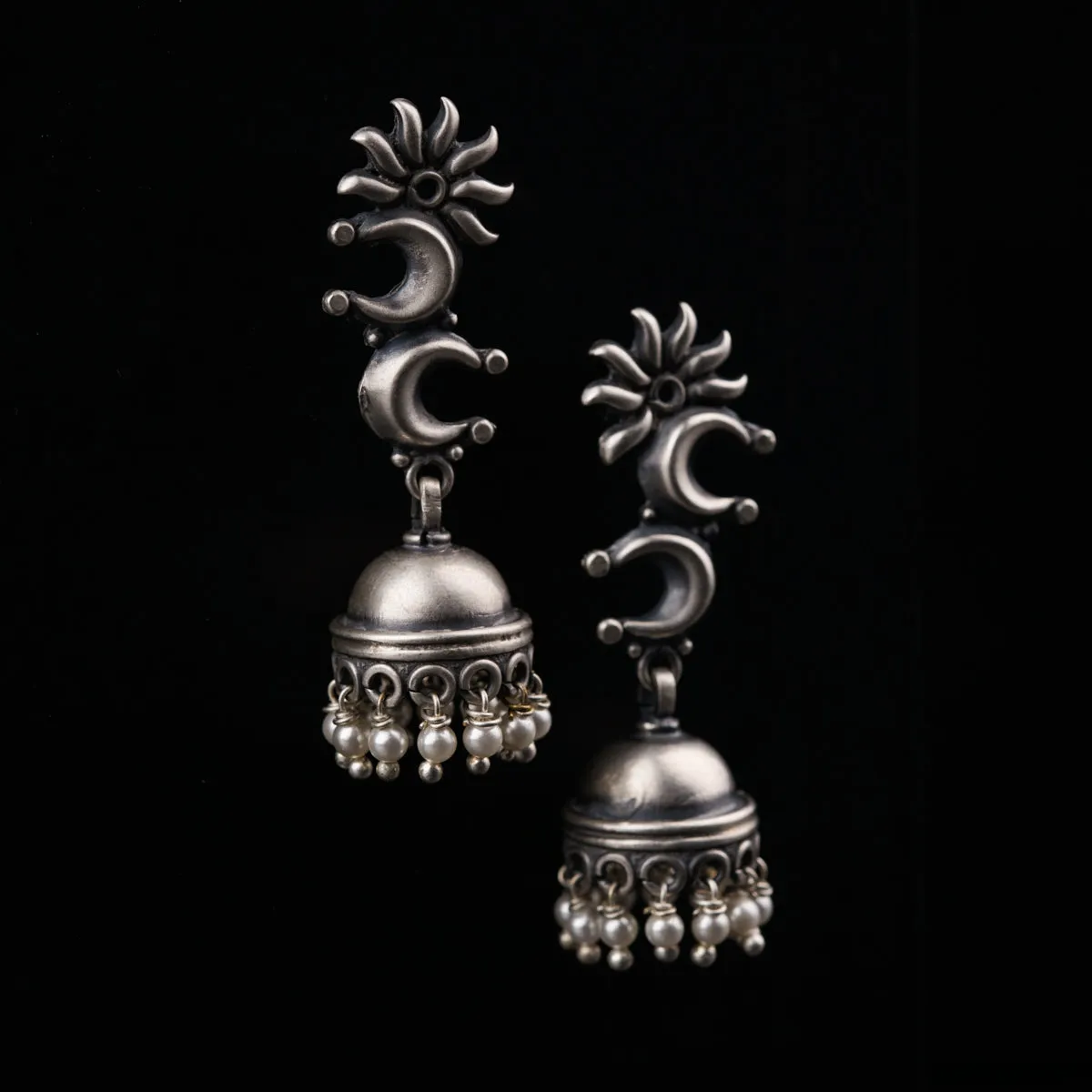 Mini Chaand Phool Jhumki - Small sized silver jhumka