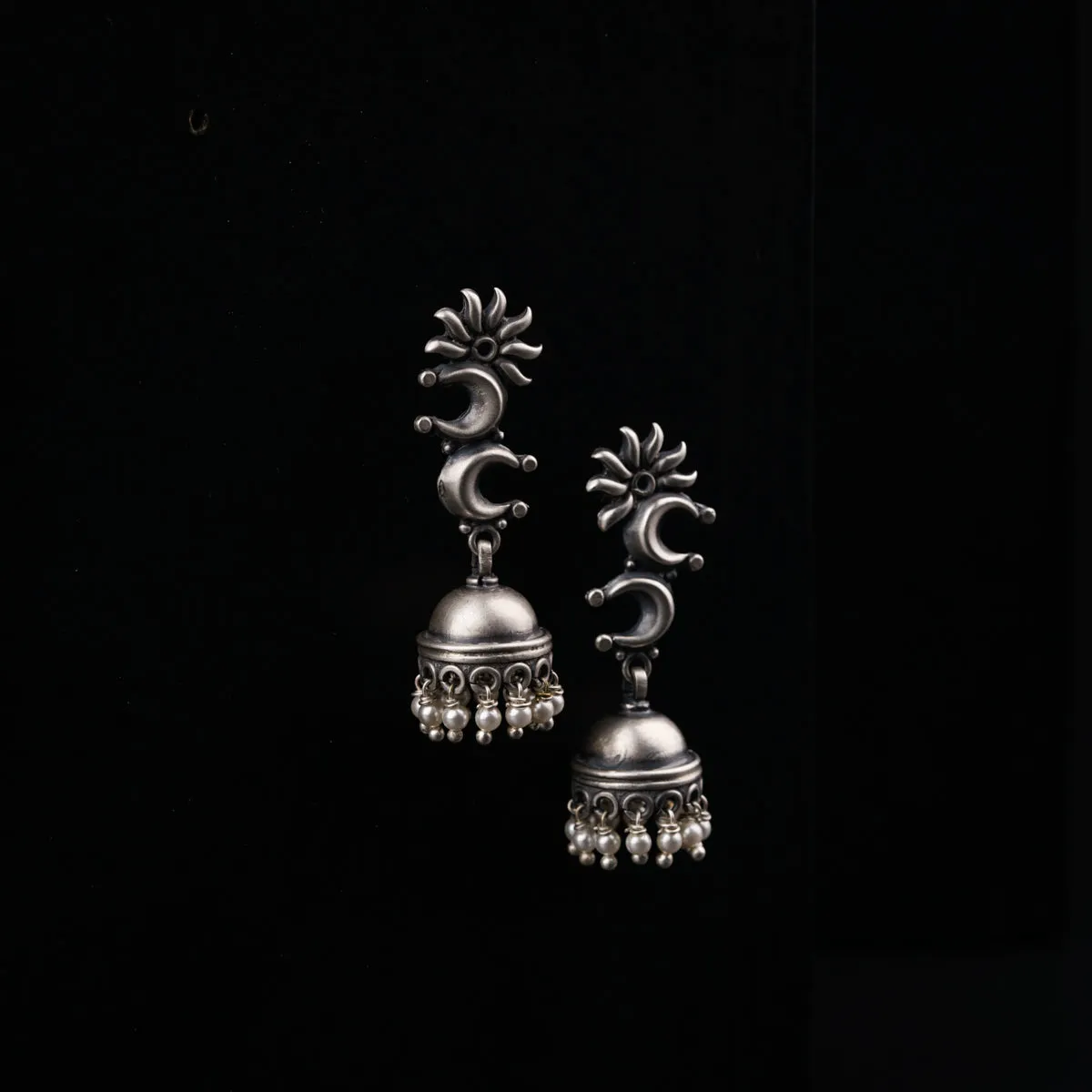 Mini Chaand Phool Jhumki - Small sized silver jhumka