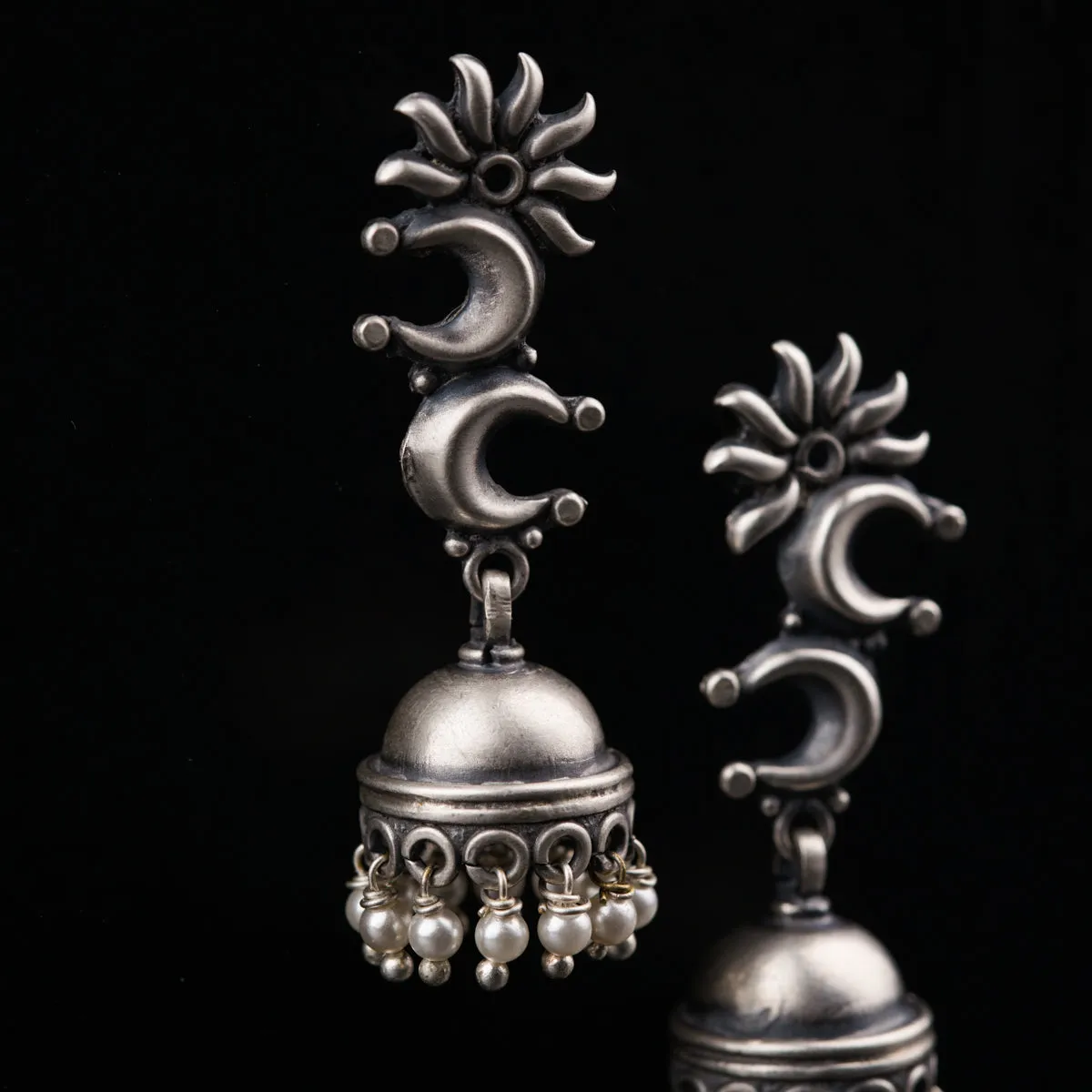 Mini Chaand Phool Jhumki - Small sized silver jhumka