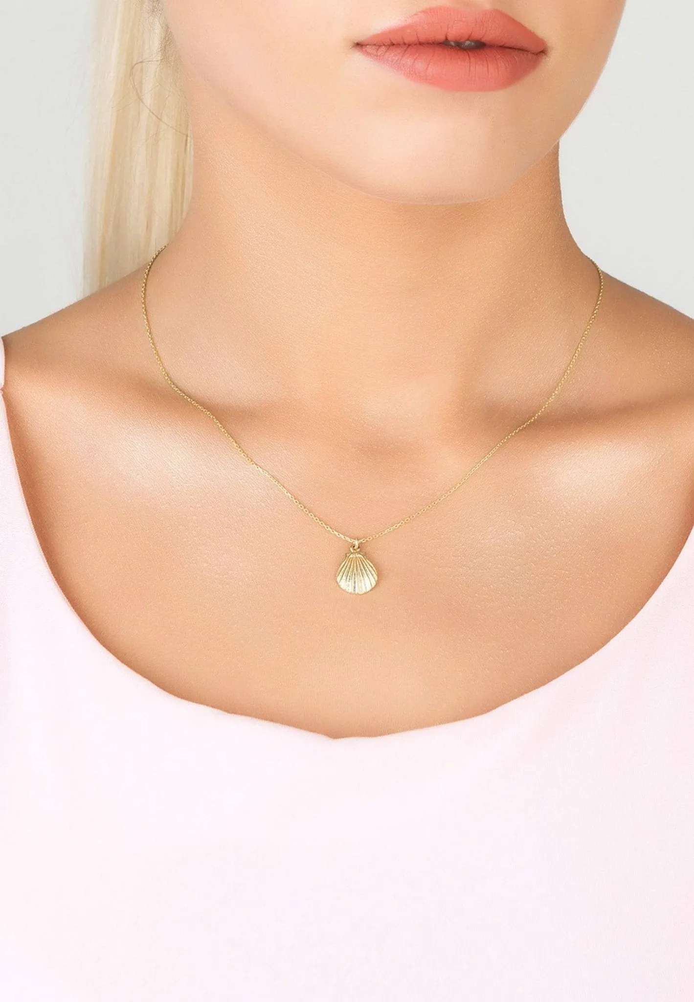 Mini Scallop Shell Necklace Dipped in Gold