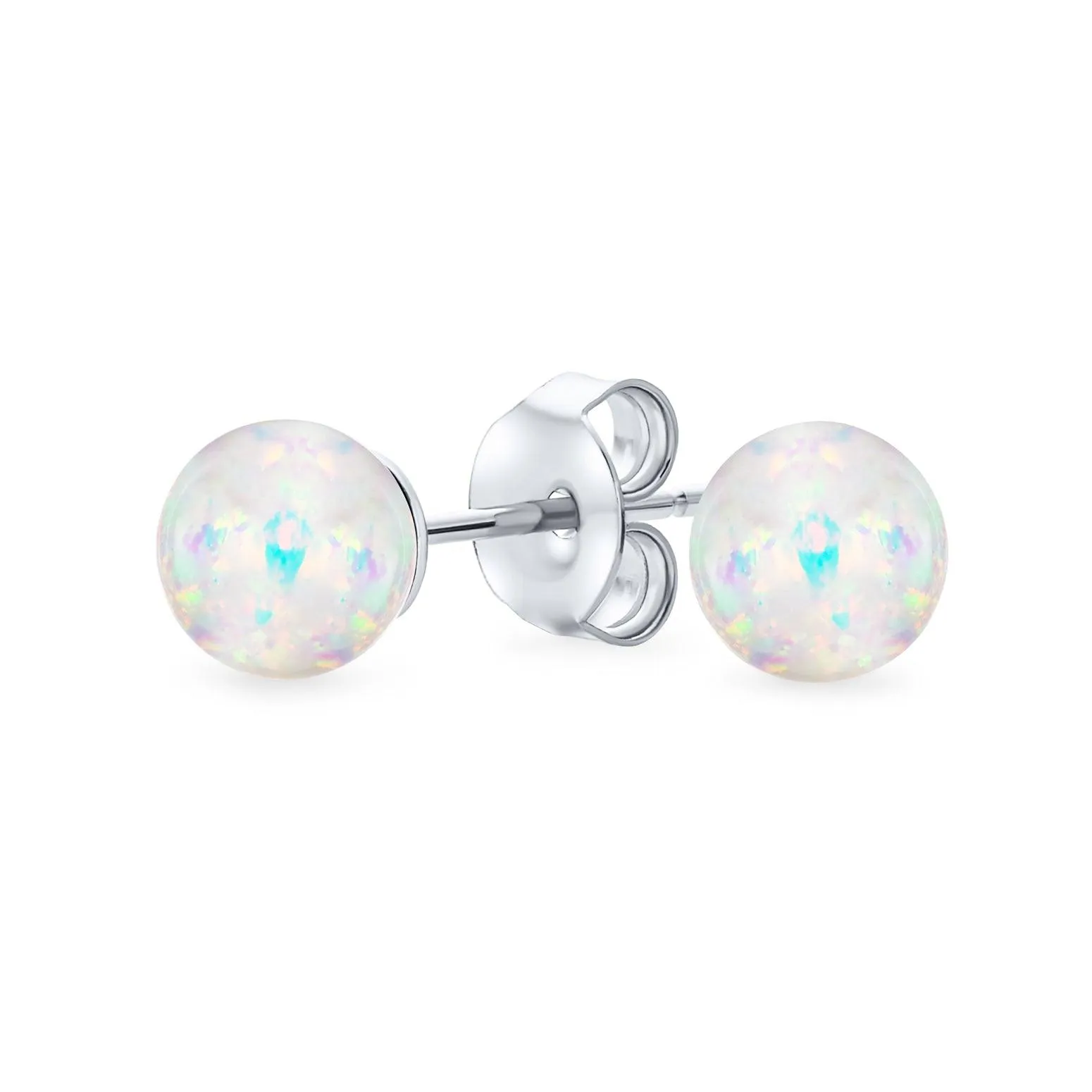 Minimalist Drop Ball Earrings with Opalescent Opal Beads - October Birthstone 6MM