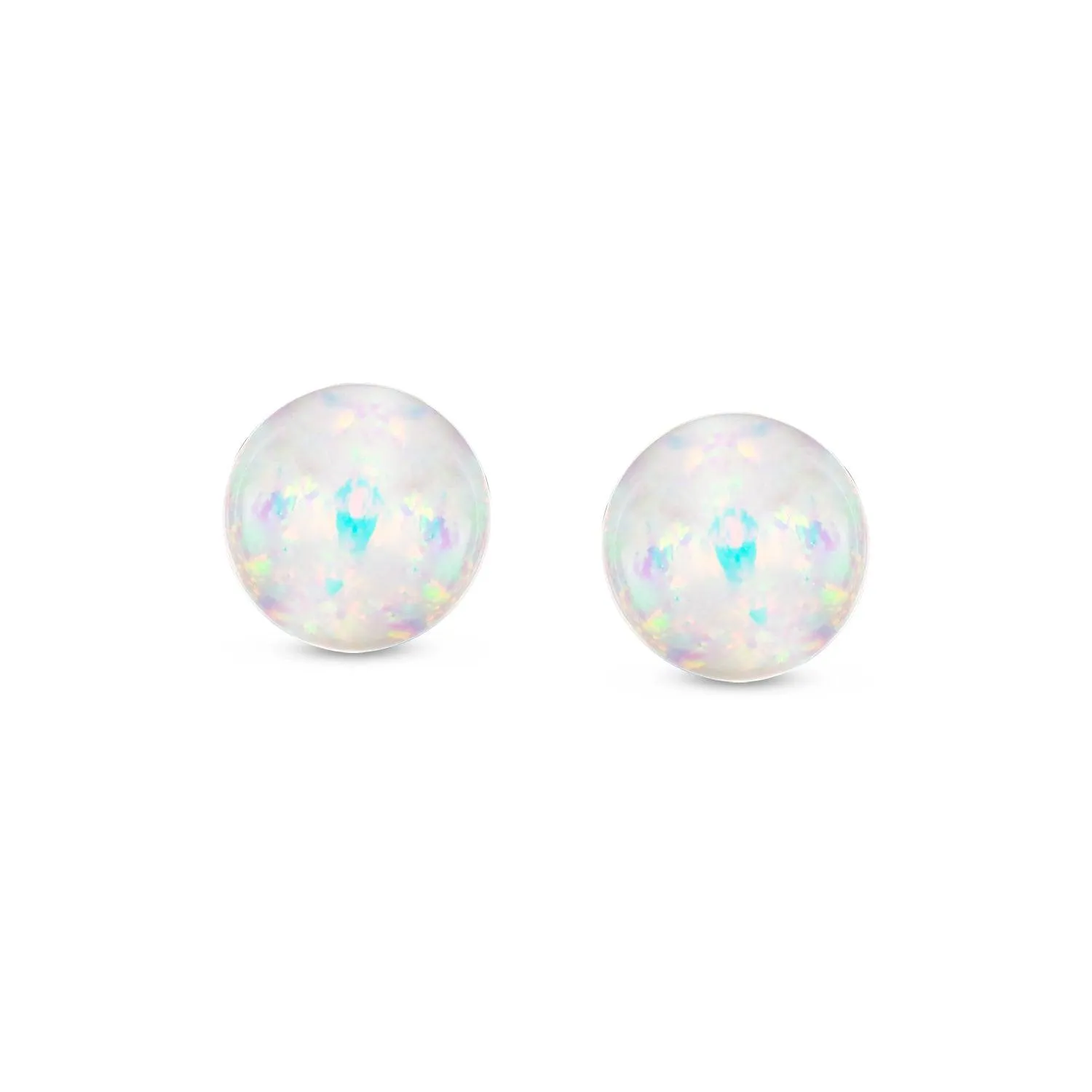 Minimalist Drop Ball Earrings with Opalescent Opal Beads - October Birthstone 6MM