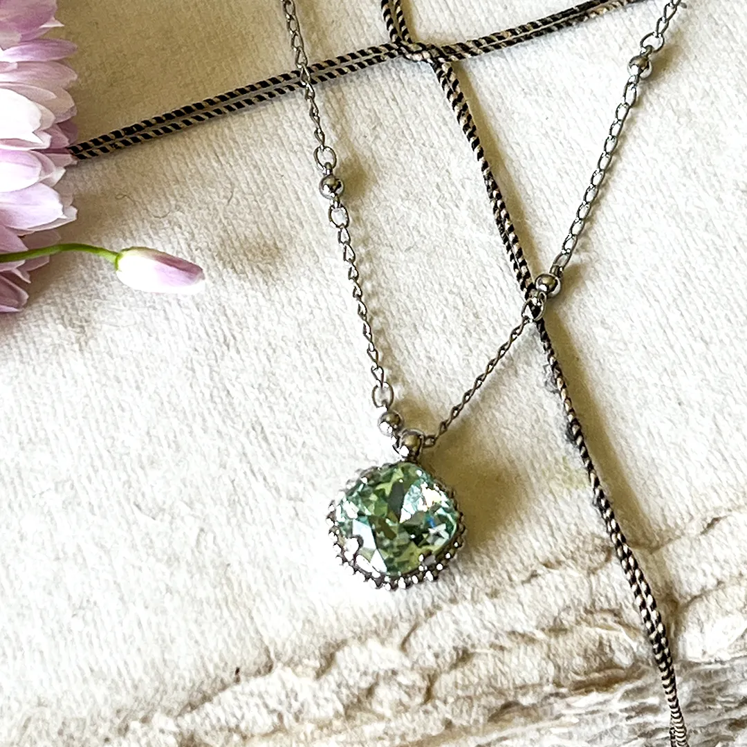 Mint Green Cushion-Cut Pendant Necklace