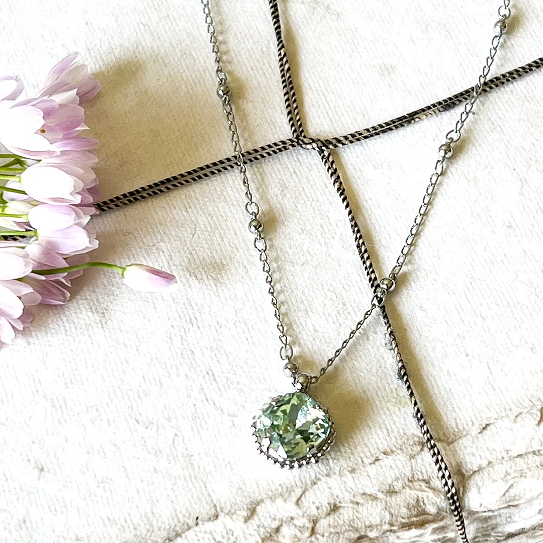 Mint Green Cushion-Cut Pendant Necklace
