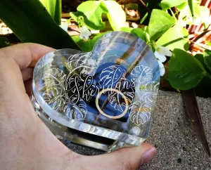 Monstera Ring Box for Wedding Ceremony Ring Bed, Engraved Ring Bearer Acrylic Box, Heart Shaped Wedding Ring Box, Clear Proposal Box
