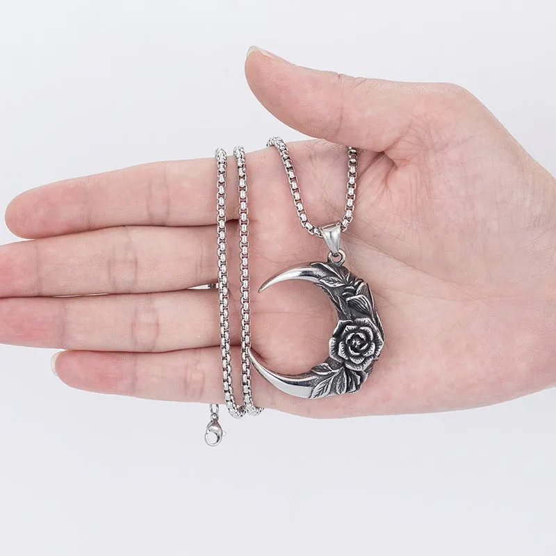 Moon Rose Gothic Stainless Steel Necklace by The Nevermore