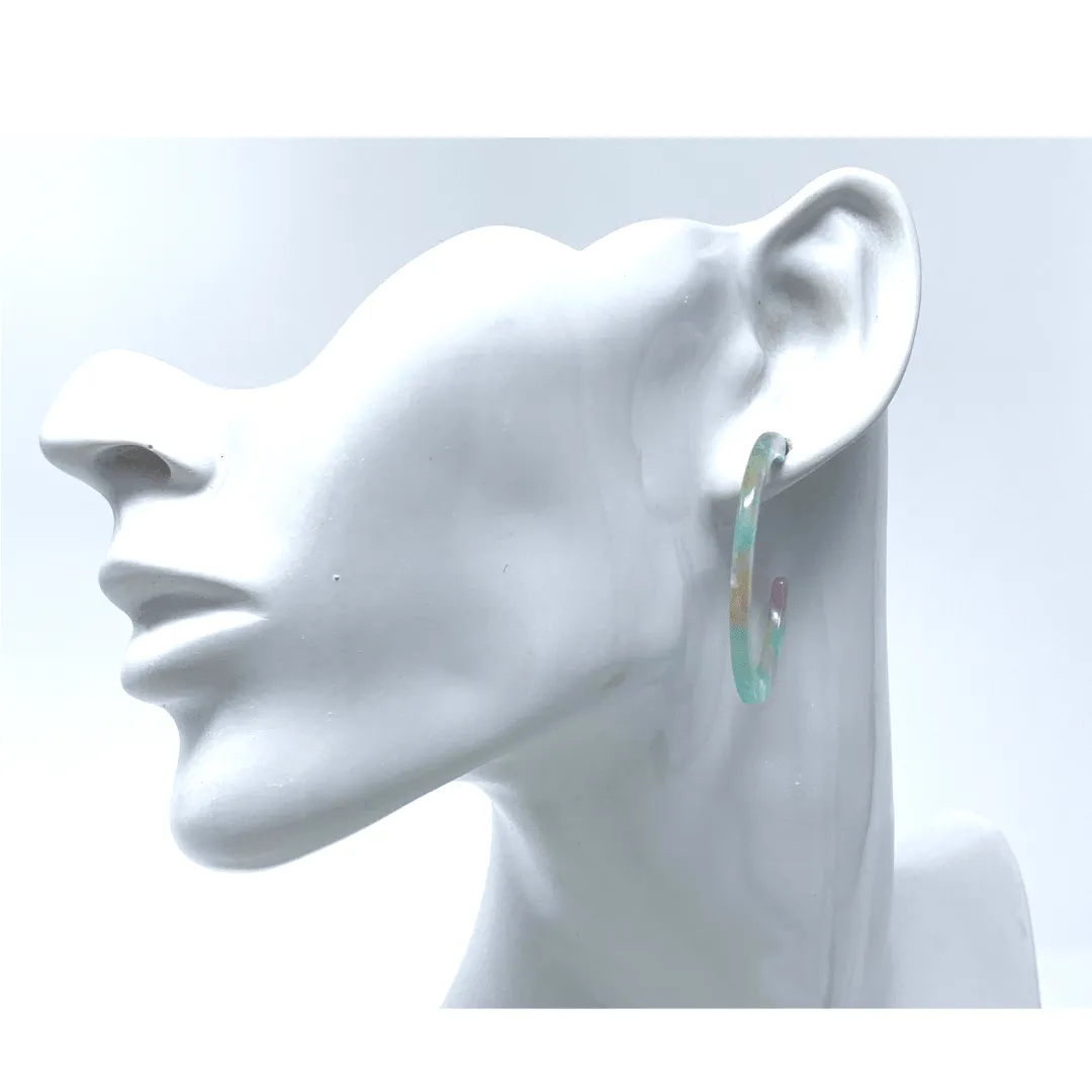 Multi Color Marbled Resin Hoop Earrings