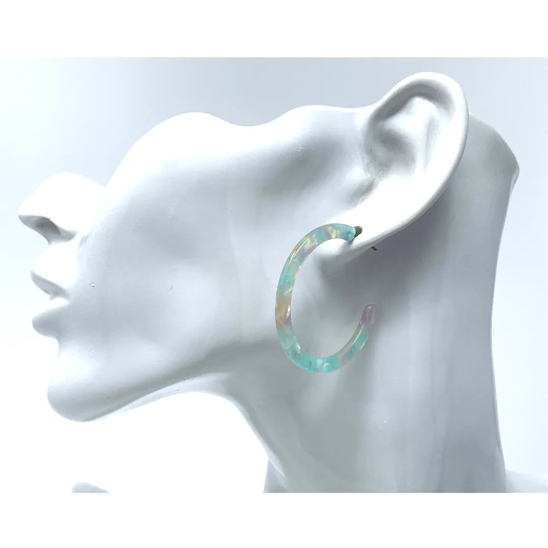 Multi Color Marbled Resin Hoop Earrings