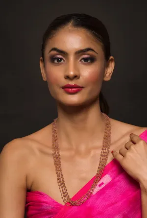 Multi Layered Rose Pink Designer Pearl String Necklace
