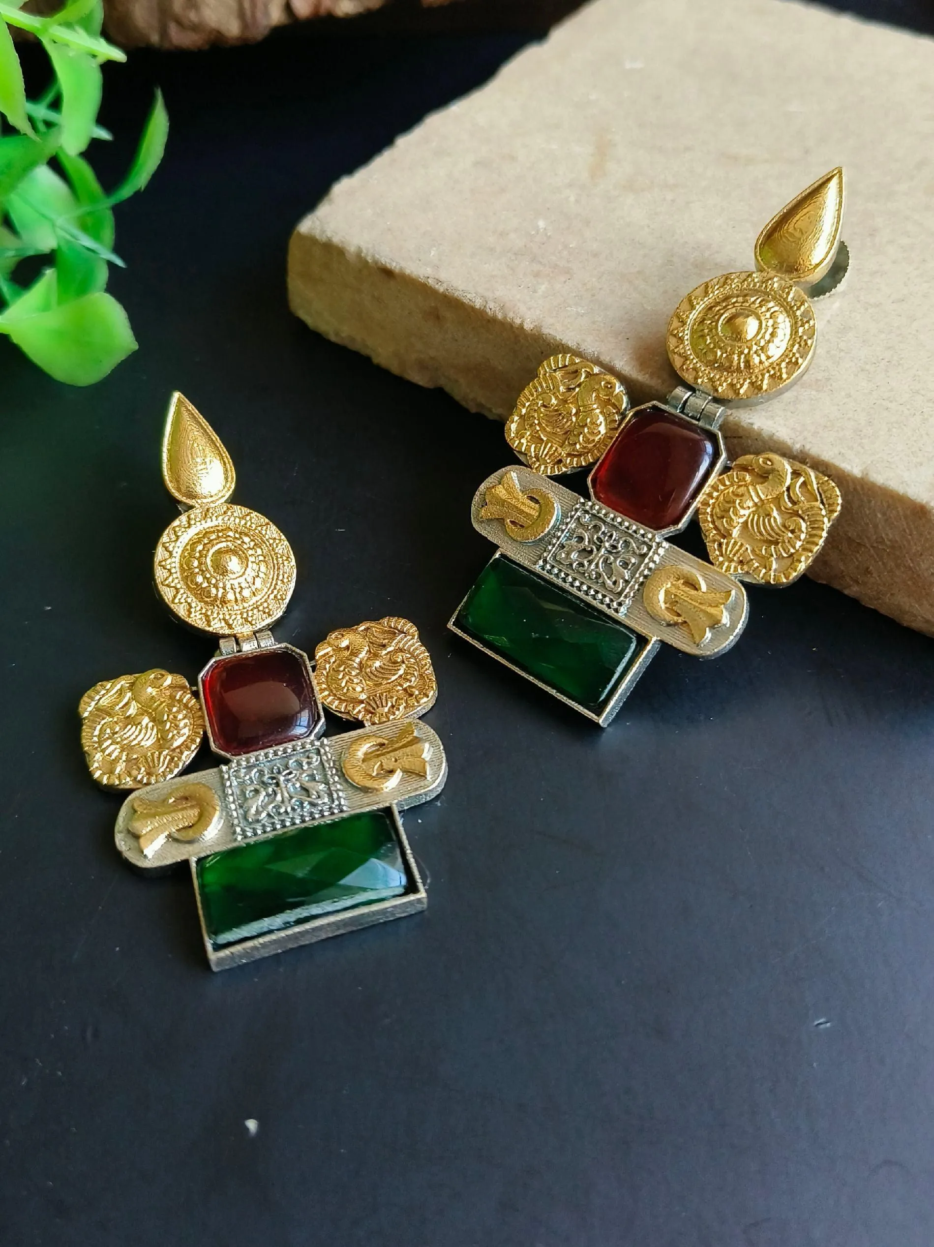 Multicolor Stone Oxidized Dangler Earrings | Sarichka