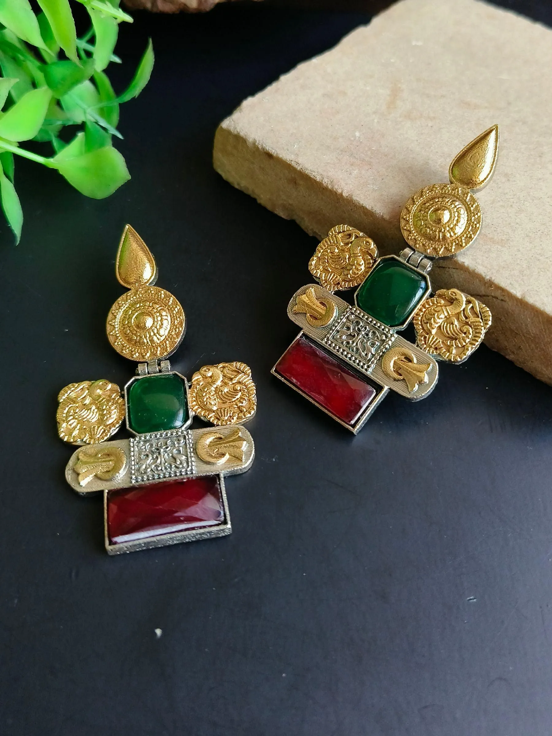 Multicolor Stone Oxidized Dangler Earrings | Sarichka