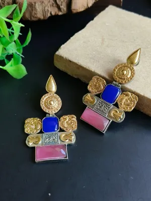 Multicolor Stone Oxidized Dangler Earrings | Sarichka