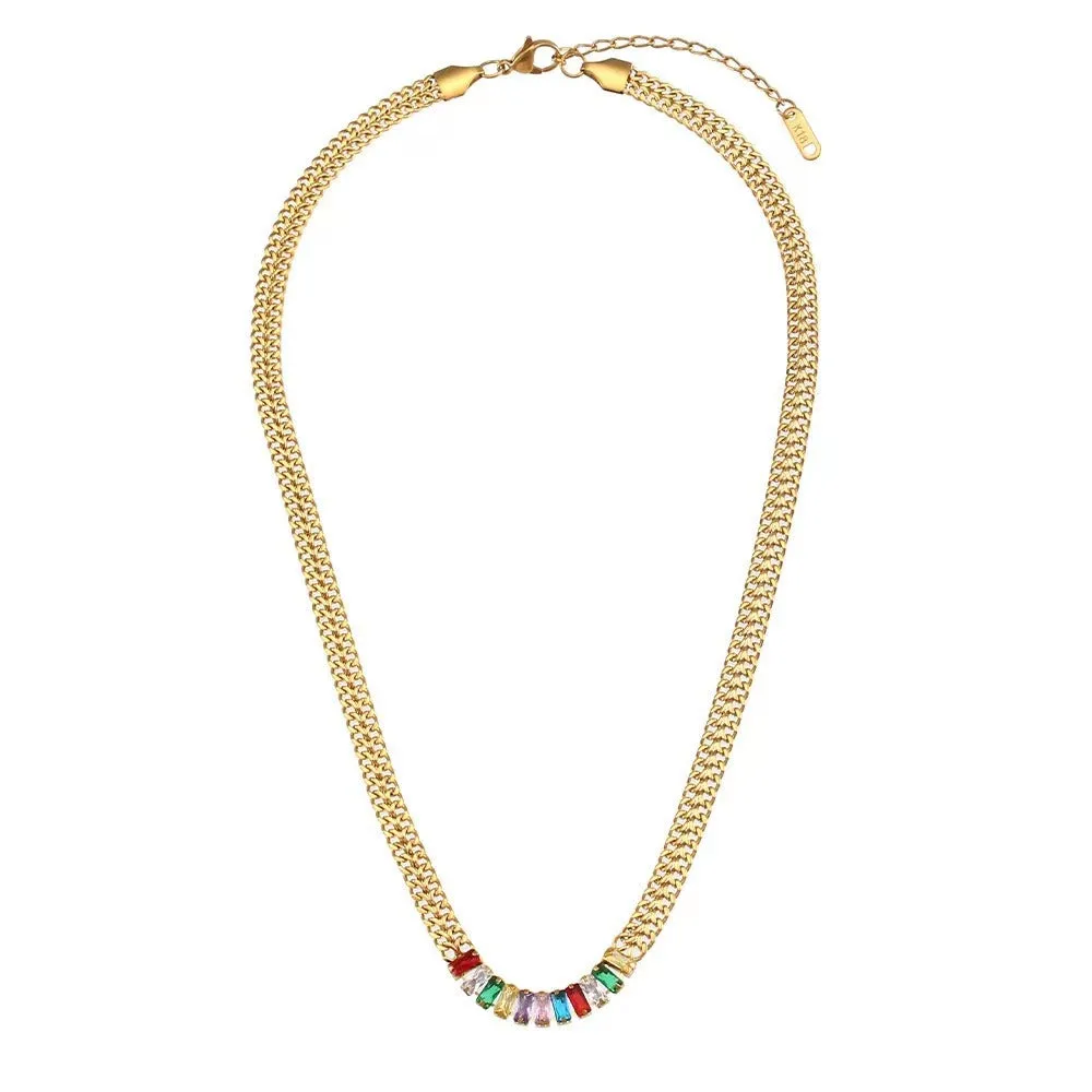 Multicolor zircon Cuban chain tennis necklace