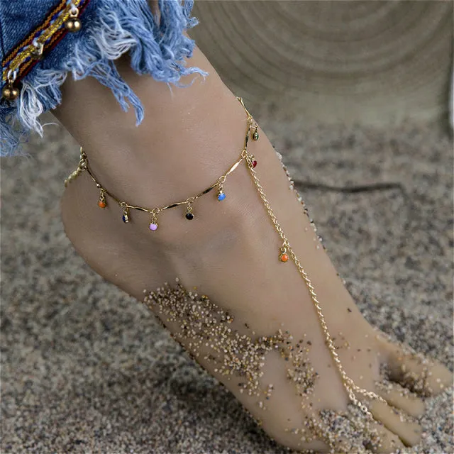 Multilayer Gold Color Foot Chain Flower Crystal Dangle