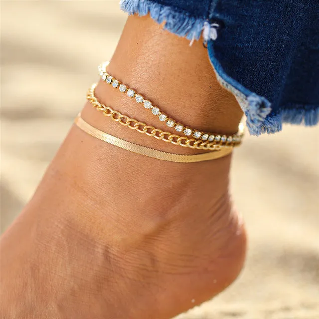 Multilayer Rhinestone Chain Charm Bracelets For Women