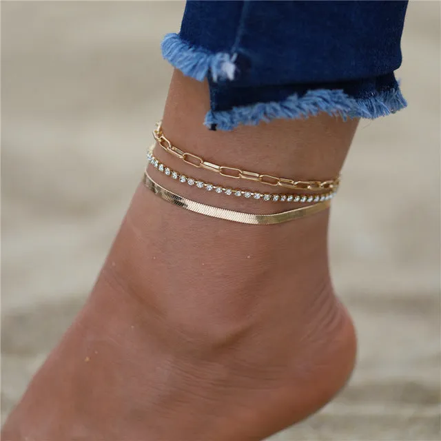 Multilayer Rhinestone Chain Charm Bracelets For Women