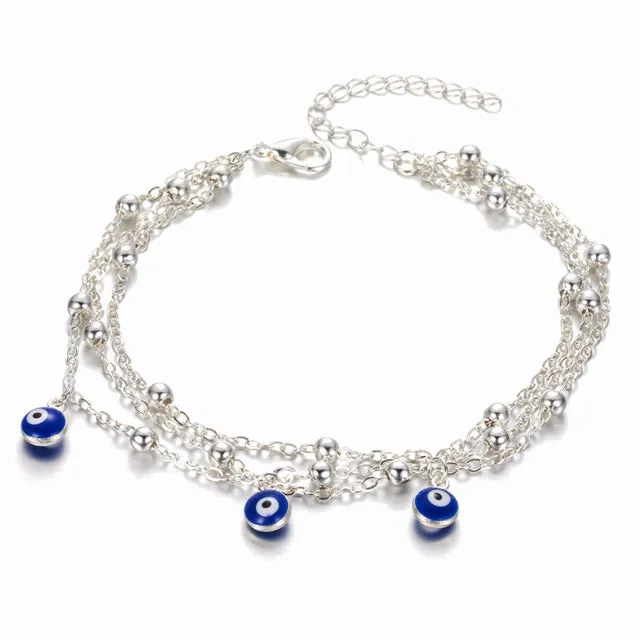 Multiple Layers Turkish Blue Evil Eyes Ankle Bracelet