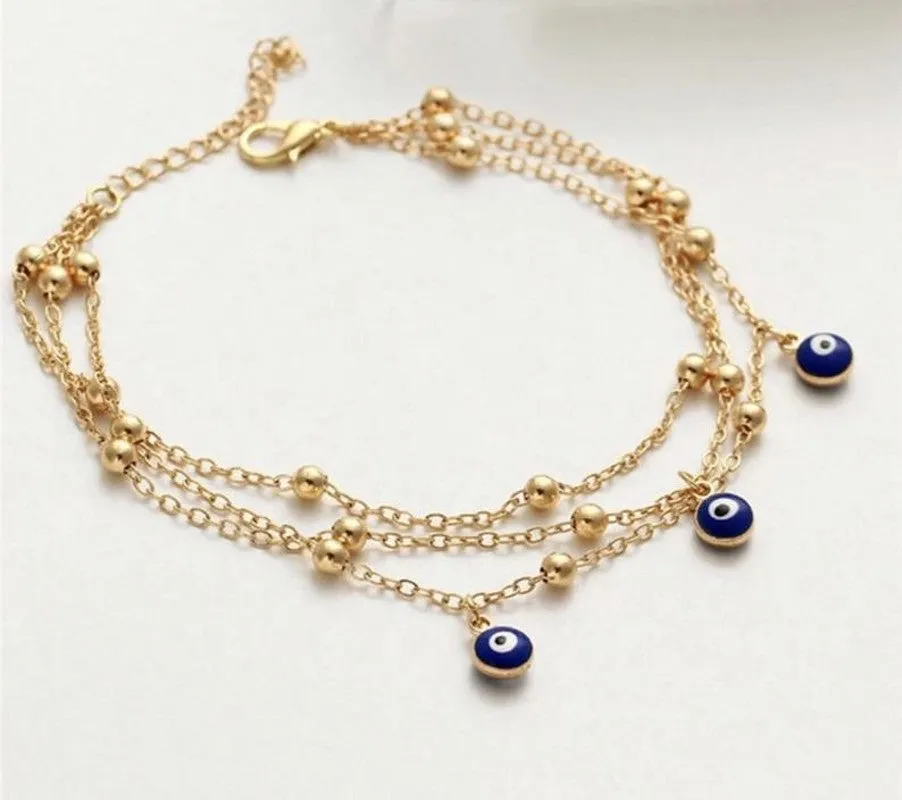 Multiple Layers Turkish Blue Evil Eyes Ankle Bracelet