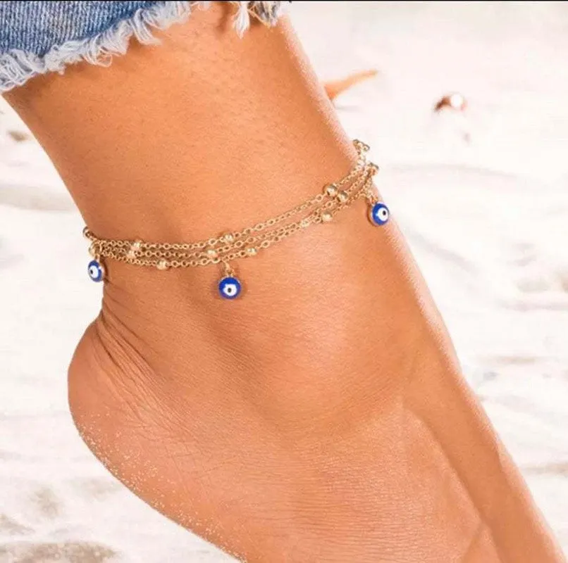 Multiple Layers Turkish Blue Evil Eyes Ankle Bracelet