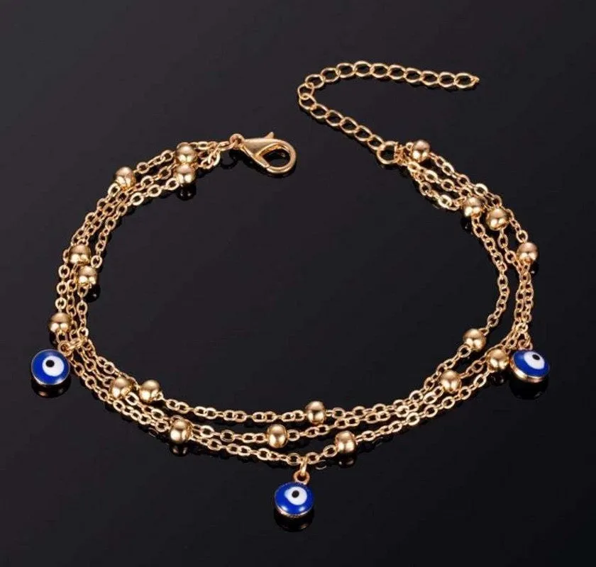 Multiple Layers Turkish Blue Evil Eyes Ankle Bracelet