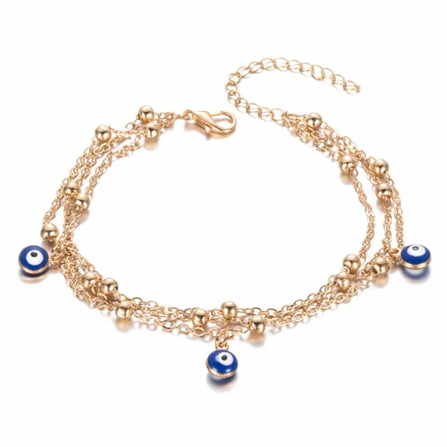 Multiple Layers Turkish Blue Evil Eyes Ankle Bracelet