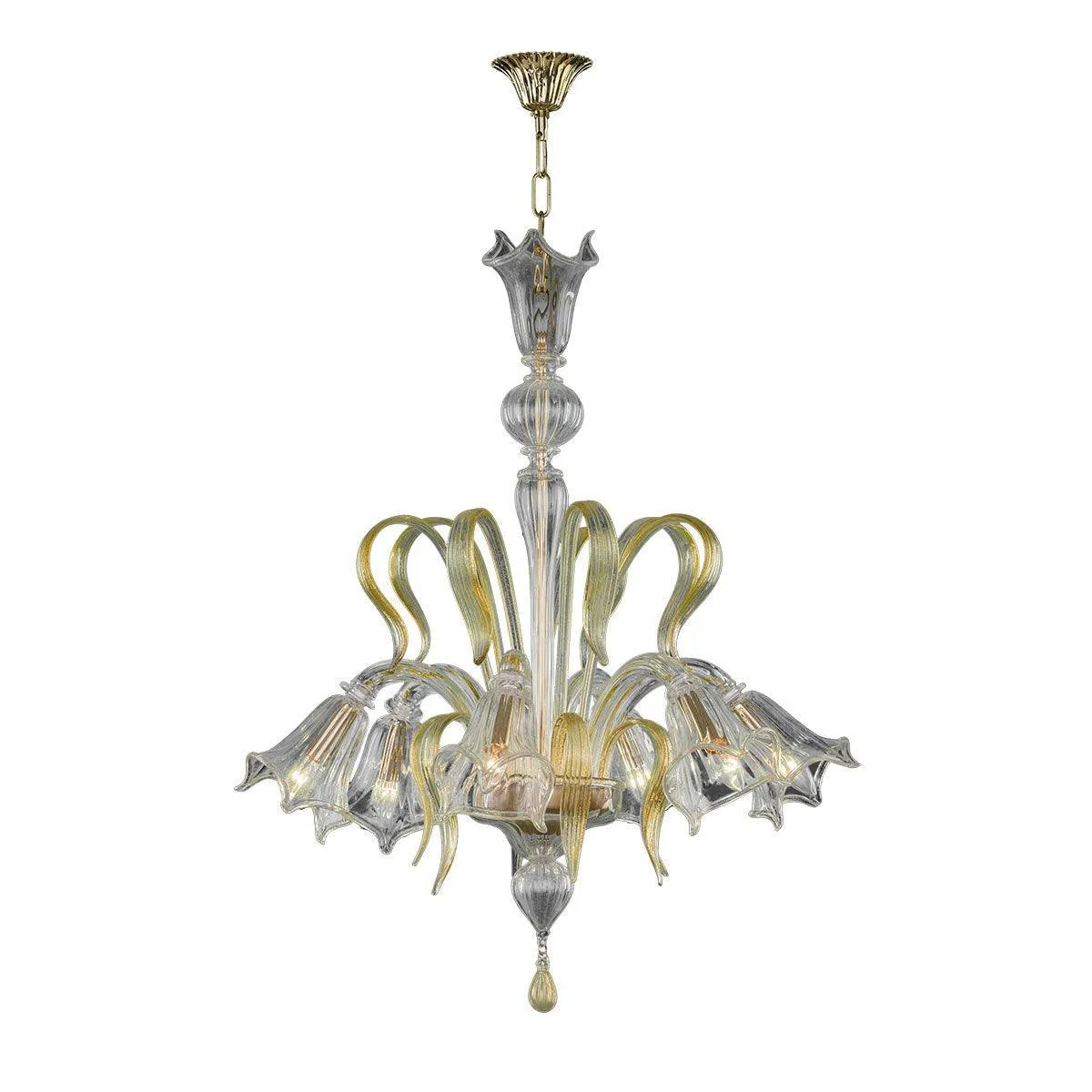Murano Chandelier - 6 Bulbs - Transparent amber